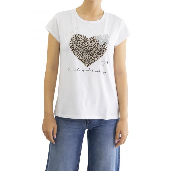 t shirt con cuore leopardato Happy 